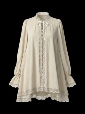 Vintage Lace Peignoir Robe Embellished Beaded Sequins Bow Detail Ivory Large